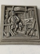 Relief,plaskorzezba wykonana z cyny Warsztat Stolarski 16,5cm./18,5cm.