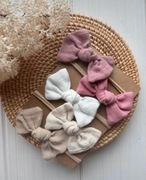 Opaski bezuciskowe dla niemowlaka kokardki 0-12 na sesję chrzest roczek 