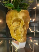 Doniczka nowoczesna osłonka Czaszka złota z podstawką zdejmowana unikatowa