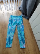5 10 15 leginsy przed kostkę liście turkus r. 152cm bdb+