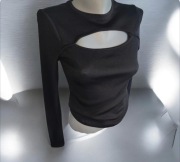 Markowa czarna elastyczna bluzka w prążki H&M r S 36 długi rękaw