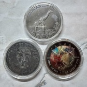 Zestaw 3 Monet Kanadyjski Liść Klonowy Ghana Lew Gabon Żyrafa Afryka