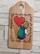 Anioł malowany na desce , zawieszka.