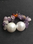 Bransoletka na palec (bursztyn, ametyst, perła plastikowa)