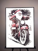 Obraz A2 Mikołaj na motorze Święta wykonany długopisem pen plotter