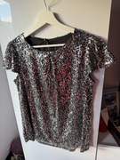 Srebrna Cekinowa Bluzka krótki rękaw rozmiar 40