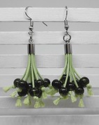 Kolczyki Miotełki lodowe oliwkowe, khaki, bawełna, Chwosty Handmade