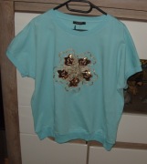 Lazurowa_ bluzeczka z haftowanym kwiatem _cekiny r. L/XL_