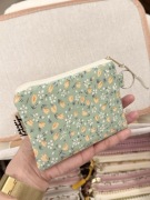 Mały Portfel (Handmade) - floral pattern in pastel green background