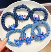 Materiałowa gumka frotka do włosów ze Stitchem | jasny/ciemny niebieski