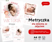 Metryczka dla dziecka chrzest, urodziny ze zdjęciem do druku A4 