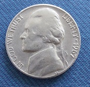 Moneta USA 5 CENTS 5 centów 1967r.  Jefferson Nickel