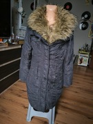 Khujo kurtka damska M czarna długa zimowa kołnierz z futerkiem  płaszcz