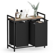 Kosz Wolnostojący na Pranie Songmics 92L Czarny Beżowy z Półką Dwukomorowy