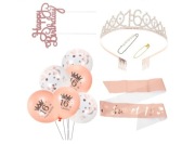 Zestaw dekoracji urodzinowych na 16 urodziny korona szarfa balony