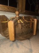 Lampa wisząca vintage  szklo bursztynowe grawerowane 