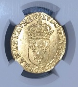 Francja, Ecu d'or 1634 Amiens, Ludwik XIII NGC MS 63 MAX NOTA
