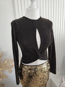 Nowa bluzka błyszcząca metki Boohoo 36 S dekolt metki sylwester shine top