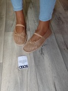 (40) ASOS/ Beżowe, ażurowe baleriny z zapięciem z Londynu, NOWE 