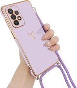 Etui z zawieszką na szyję do Samsung Galaxy A13 4G – fioletowe, motyw serca