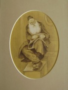 Judaica ŻYD SZYJĄCY rysunek kredką 17x12cm + passe-partout 24x18cm