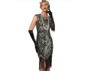 Sukienka Glamour 1920 Charleston Wielki Gatsby Czarno Złota XL