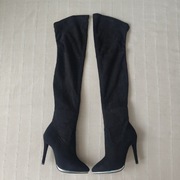 Kozaki za kolano z naturalnej skóry zamszowej na wysokim obcasie 