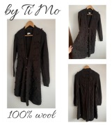 by Ti Mo 100% wełna długi czekoladowy kardigan