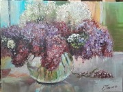 Obraz olejny ręcznie malowany 30x40 "Wazon bzu"