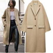 ZARA płaszcz oversize z wełną,"handmade", kolor jasny camel/beż, r. M/L -XL