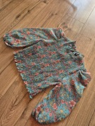 Sinsay szyfonowa bluzeczka mgiełka zielona kwiaty marszczenia bufki retro M