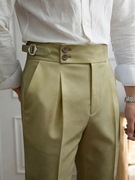 Eleganckie spodnie męskie z bocznymi regulatorami Old Money Oliwkowe