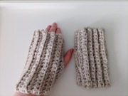 Handmade mitenki rękawiczki beżowe grube
