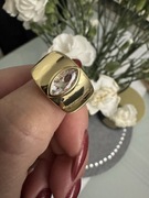 Pierścionek obrączka szeroka z cyrkonią Premium 