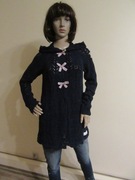 ODD MOLLY długi granatowy sweter z kapturem ażurowy - 0 / XS