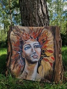 Obraz ręcznie malowany na drewnie – „Ogień i Światło”