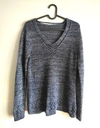 Wyprzedaż! Sweter gruby ciemny granatowy ozdobny ciepły długi rękaw 