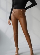 Legginsy z eko skóry - ozdobne guziki i zakładki S/M