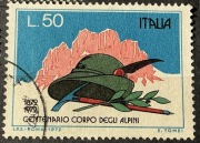 Włochy, Kapelusz alpejski z piórem oraz czekanem na tle góry, 50 lirów