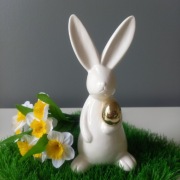 BIAŁO ZŁOTY ZAJĄC FIGURKA OZDOBA WIELKANOCNA