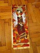 WITRAŻ DUŻY OBRAZ, ANIOŁ, SZKŁO NA DESCE, PIĘKNY, SYGNOWANY