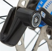 Blokada antykradzieżowa hamulca tarczowego roweru. Czarna. 2 klucze.