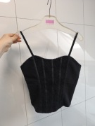 Czarna elegancka bluzka gorsetowa XS/S – koronkowy top na ramiączkach 