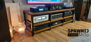 Industrialny regał RTV stelaż stal + drewno, półki audio  loft