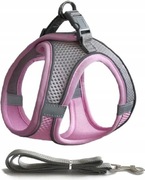 Szelki dla kota ze smyczą bezuciskowe spacerowe lekkie różowo szare XS