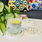 Ręcznie robiony zestaw podkładek lastryko + organizer (5 elementów)