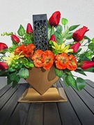 Wiosenna kompozycja w sercu z lampionem solarnym,Stroik na cmentarz 