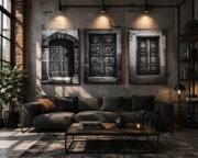 Tryptyk obrazy czarno-białe stare drzwi okno architektura 50x70