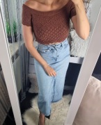 Bershka Bluzka top damski ażurowy hiszpanka brąz nowa S