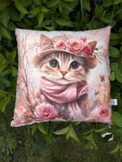 Poduszka z kotem 38 x 38 cm kot kwiaty prezent na urodziny dekoracja 